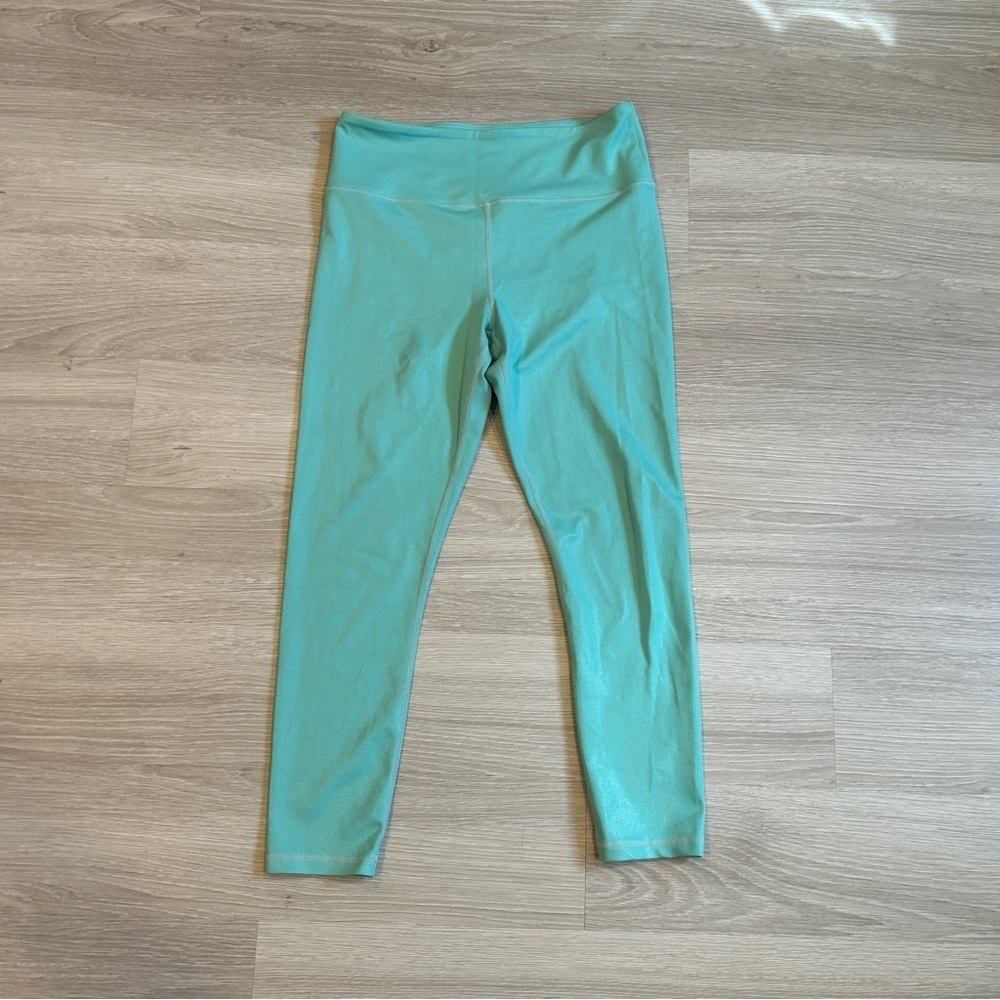 Zyia Women's High Waisted Turquoise Metallic 7/8 Leggings - 8-10